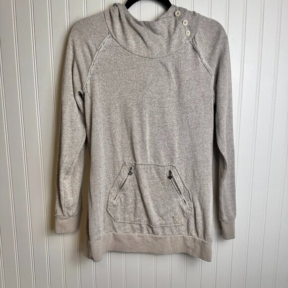 Roxy Grey/Beige Hoodie Sweatshirt Size Large Kangaroo Pocket, Long Sleeve A27 - Picture 1 of 8